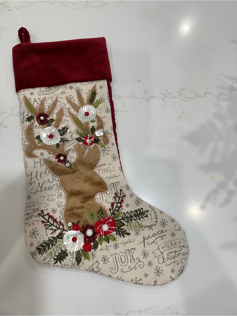 Pier 1 Imports - Reindeer Velvet-Trim Christmas Stocking